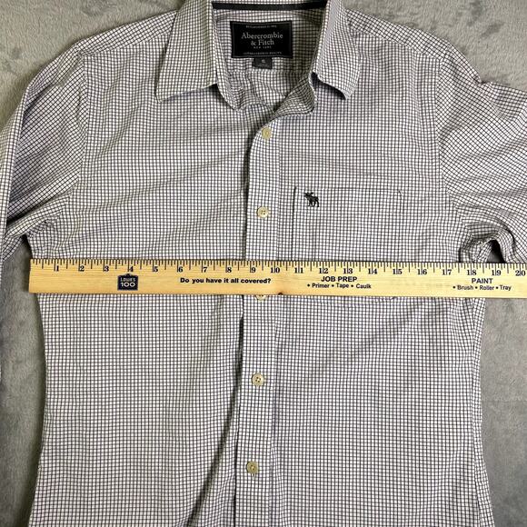 Vintage Y2K Abercrombie Fitch Muscle Button Up Shirt Men's S White Blue Plaid - Picture 5 of 8